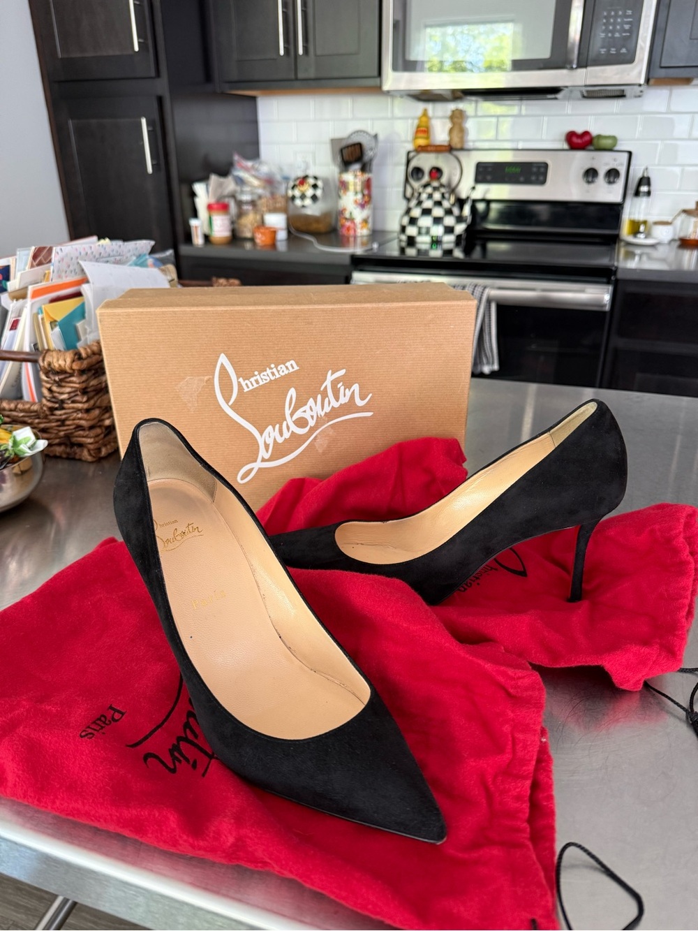 Christian Louboutin Black Suede Pointed Toe Stiletto Pumps